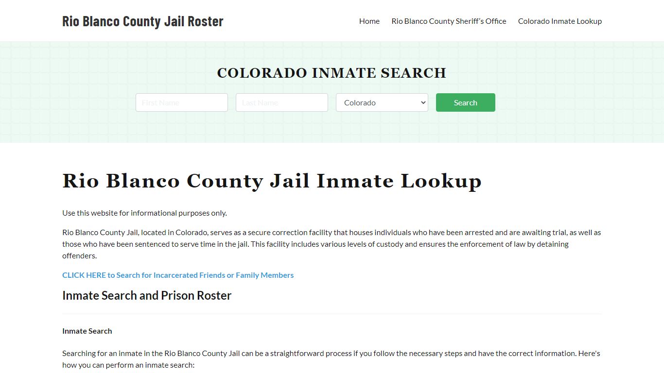 Rio Blanco County Jail Roster Lookup, CO, Inmate Search